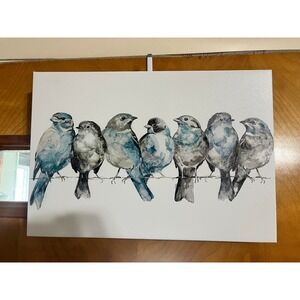 Allen Roth Canvas Wall Art Birds‎ on Wire Watercolor Textured Painting 16" x 11"